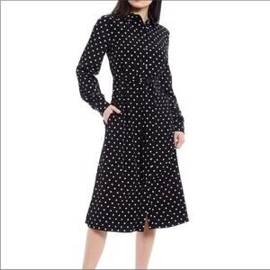 LDT black white polka dot button front midi shirt dress size 4